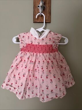 Janie and Jack Pink Floral Smocked Dress with White Collar